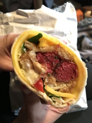 XL Sowl Wrap - Very delicious! The beetroot, beans, red lentil and onion sausage was the core of it hmmm! at Sowl Fuud in Gloucester