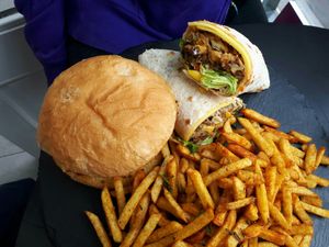 Tasty fries, wrap and burger for two at Sowl Fuud in Gloucester