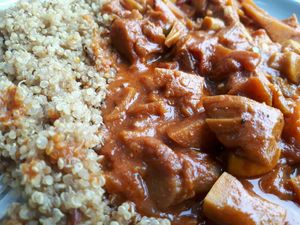 Jack fruit and sweet potato curry with quinoa at Sowl Fuud in Gloucester