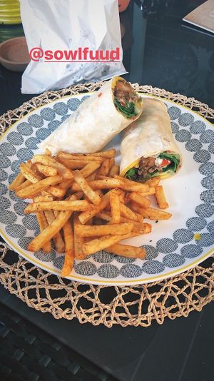 One of the wraps with herby chips!  at Sowl Fuud in Gloucester
