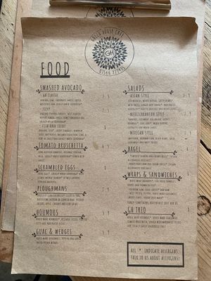 Here is the menu at Green House in Launceston