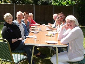 Enjoying an al fresco vegetarian/vegan pot luck lunch. at Holistic Living Group in Lyndhurst