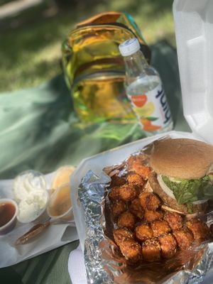 The Comeback Burger Vegan! With sweet potato tots & lemon pepper fries. Vegan ranch and comeback sauce.  at Cool Al's in Jackson