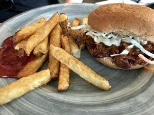 Vegan BBQ pulled pork. Seriously delicious!! at Cool Al's in Jackson