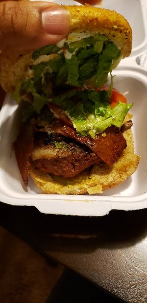 Burger with bacon at Cool Al's in Jackson