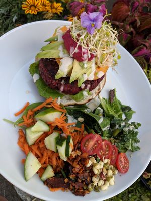 House made veg burger at Green Lane Naturals in Green Lane