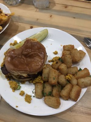 Beyond Burger and Tots available during the Vegan Brunch they hold once a month.   at Shuffle the Heights in Tampa