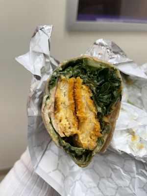 Buffalo Chicken Kale Wrap at Greens and Grains in Shrewsbury