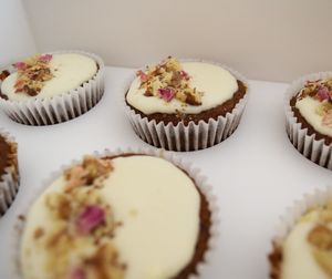 Carrot Cupcakes with cream cheese icing and walnuts at Sugar Baby in Dee Why