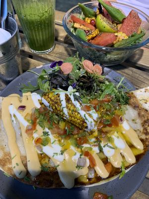 Quesadilla + spicy season bowl at Les Petites Patisseries in Paris