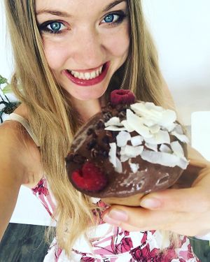 Chocolate nice cream with raspberries, coconut and cacao nibs - heaven! 💖 at Les Petites Patisseries in Paris