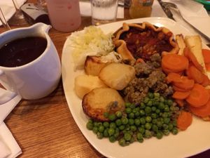Med pie with gravy and trimmings at Toby Carvery in Croydon
