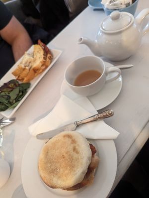 Muffin and a pot of tea with soya milk at Sprokwobbles in Usk