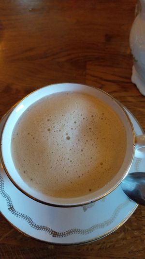 Coffee with vegan milk at Harmonika in Dinan