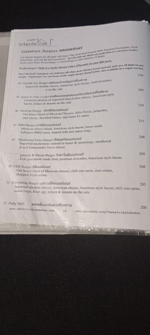Menu at The Outside Inn in Ubon Ratchathani