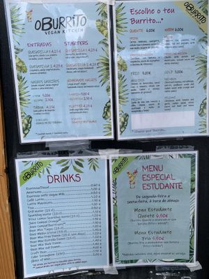 Menu at O Burrito in Coimbra