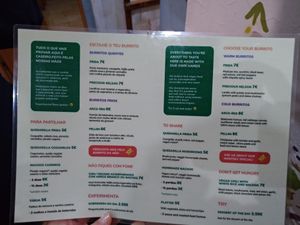 Menu at O Burrito in Coimbra