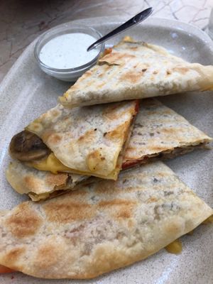 Amazing mushroom quesadilla! at O Burrito in Coimbra