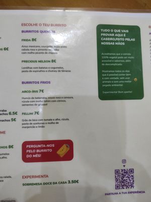 Menu at O Burrito in Coimbra