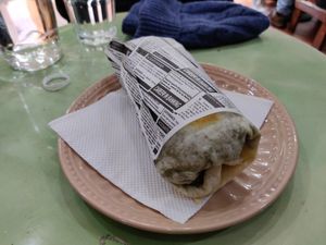 Precious Nelson, with mushroom, lentils, and potatoes at O Burrito in Coimbra