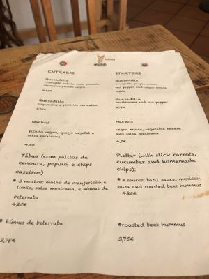 Menu at O Burrito in Coimbra