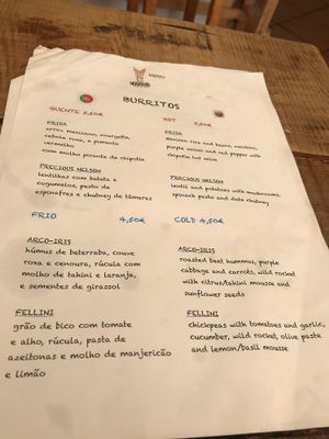Menu  at O Burrito in Coimbra