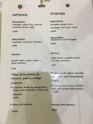 menu  at O Burrito in Coimbra