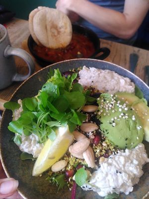 Quinoa salad bowl and shakshuka at Murni Food in Antwerpen