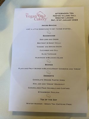 Afternoon tea menu #Veganuary at The Vegan Cakery in Leicester