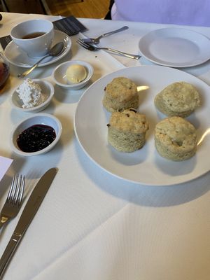 Scones with pots of blackcurrant conserve, cream and butter #Veganuary at The Vegan Cakery in Leicester