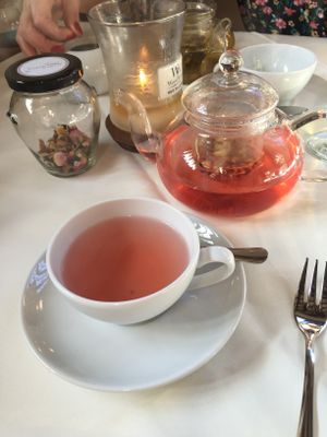 Vegan afternoon tea: caramelised pear drop tea at The Vegan Cakery in Leicester
