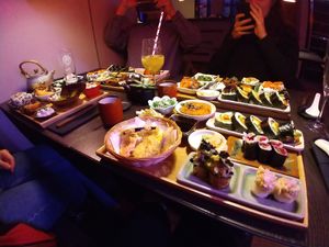 Set 1 in the front, set 2 to the left and the Chef Menu are the two trays at the other table site at Kansha in Munich