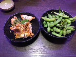 Gyozas and Edamame for starters   at Kansha in Munich