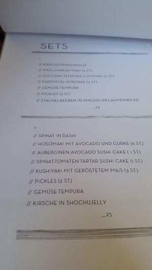 Menu description of set I and set II at Kansha in Munich