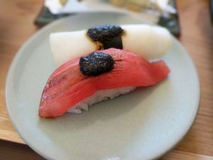 Watermelon and radish Nigiri at Kansha in Munich