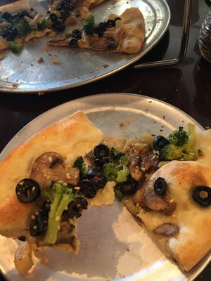 Northern Lights pizza (without Daiya for me) at North Fork Pizza in Columbia Falls