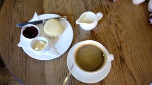 Vegan scones and coffee. at Fletcher's House in Rye