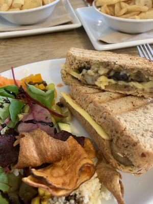 Garlic mushroom toastie with vegan cheese (violife) at Glaisnock Café and Guest House in Wigtown