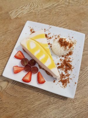 Lemon vegan cheesecake at Glaisnock Café and Guest House in Wigtown