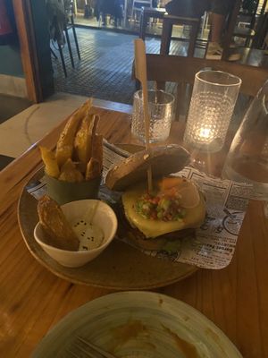 ‘Eco burger’ with chips  at Mic Moc in Tarifa