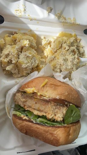 Chicken sandwich with two sides Mac and cheese(amazing btw) at NuVegan in Richmond