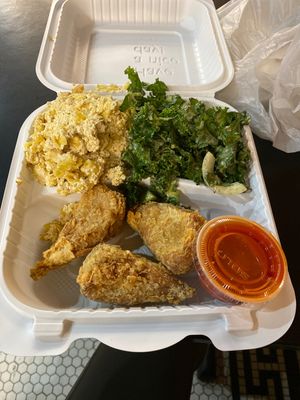 Chicken drummies Mac and kale salad  at NuVegan in Richmond