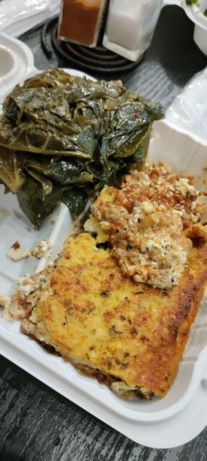Lasagna and collards at NuVegan in Richmond