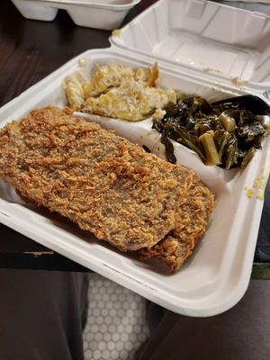 Country fried steak, Mac n cheese, greens at NuVegan in Richmond