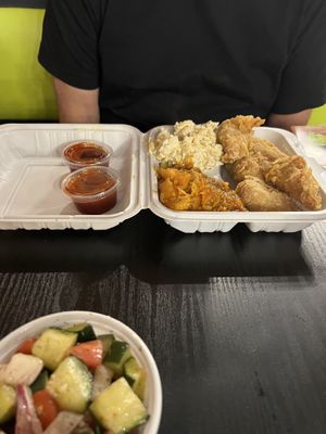 Chickn drummies, Mac-n-cheez, sweet potatoes    at NuVegan in Richmond