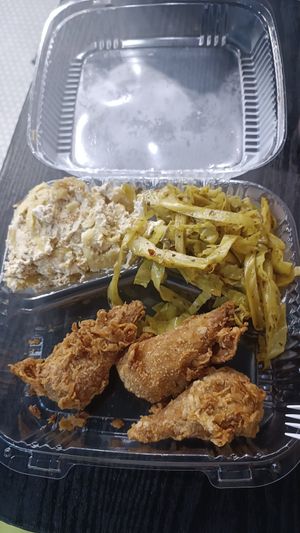 Mac and cheese, drumsticks and cabbage at NuVegan in Richmond