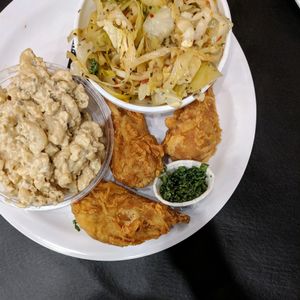 Drummies, "tuna" macaroni salad, cabbage at NuVegan in Richmond