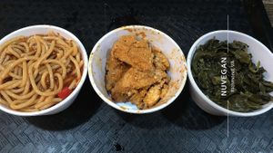 Asian noodles, red curry tofu, and collards  at NuVegan in Richmond