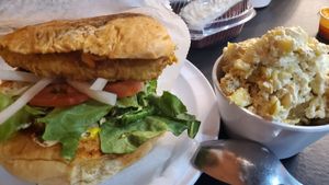 Fried chicken sandwich and Mac and cheese at NuVegan in Richmond