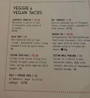 Vegan options  at Mexico 70 in Sunderland